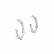 Bamboo Medium Silver Hoop Earrings