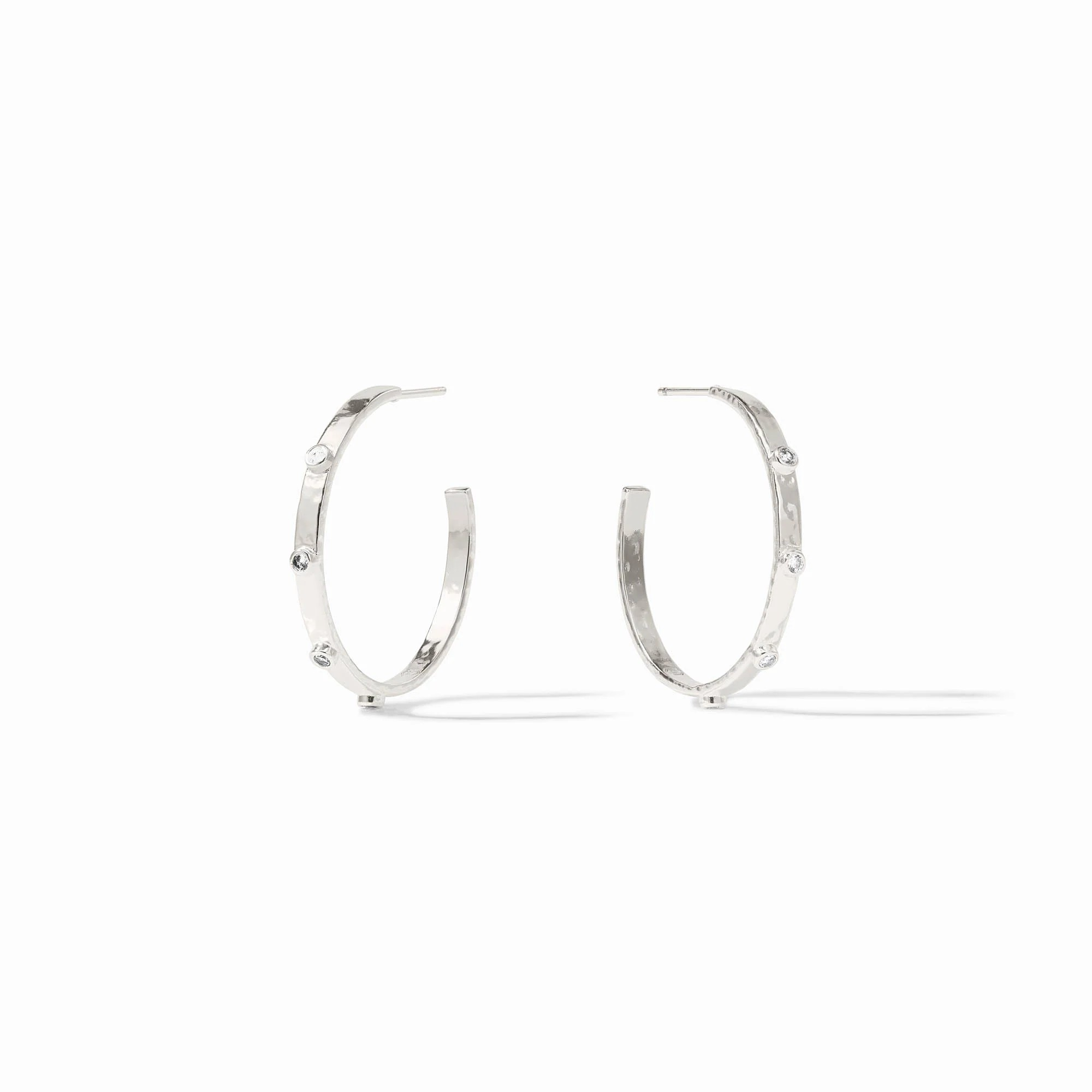 Crescent Silver Stone Hoop - Silver