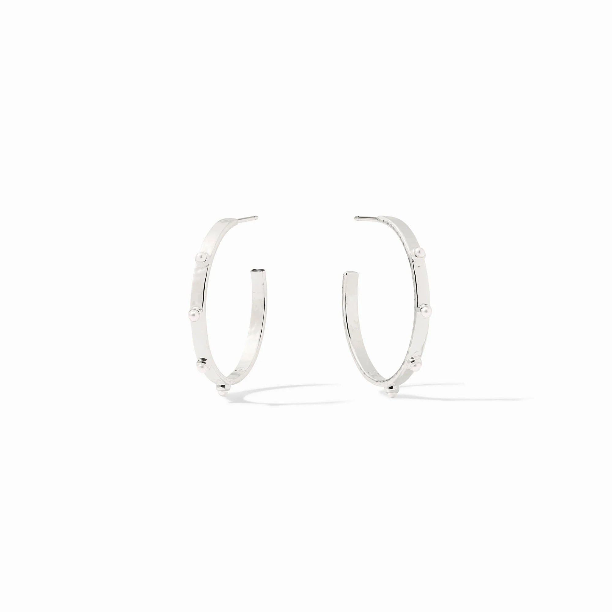 Crescent Silver Stone Hoop - Silver