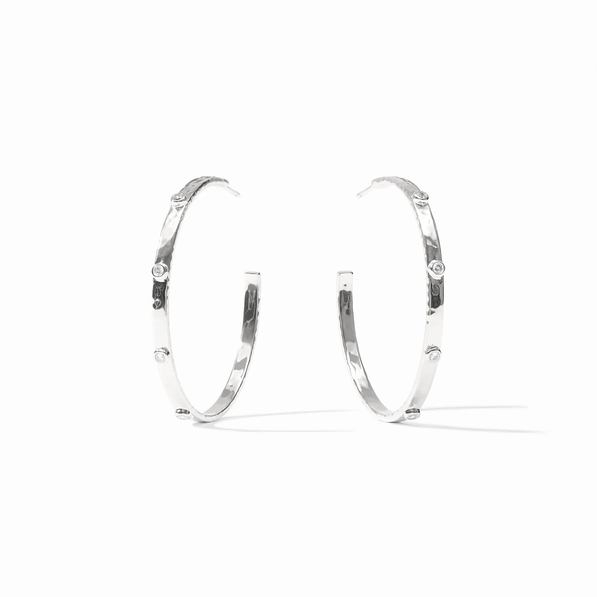 Crescent Silver Stone Hoop - Silver