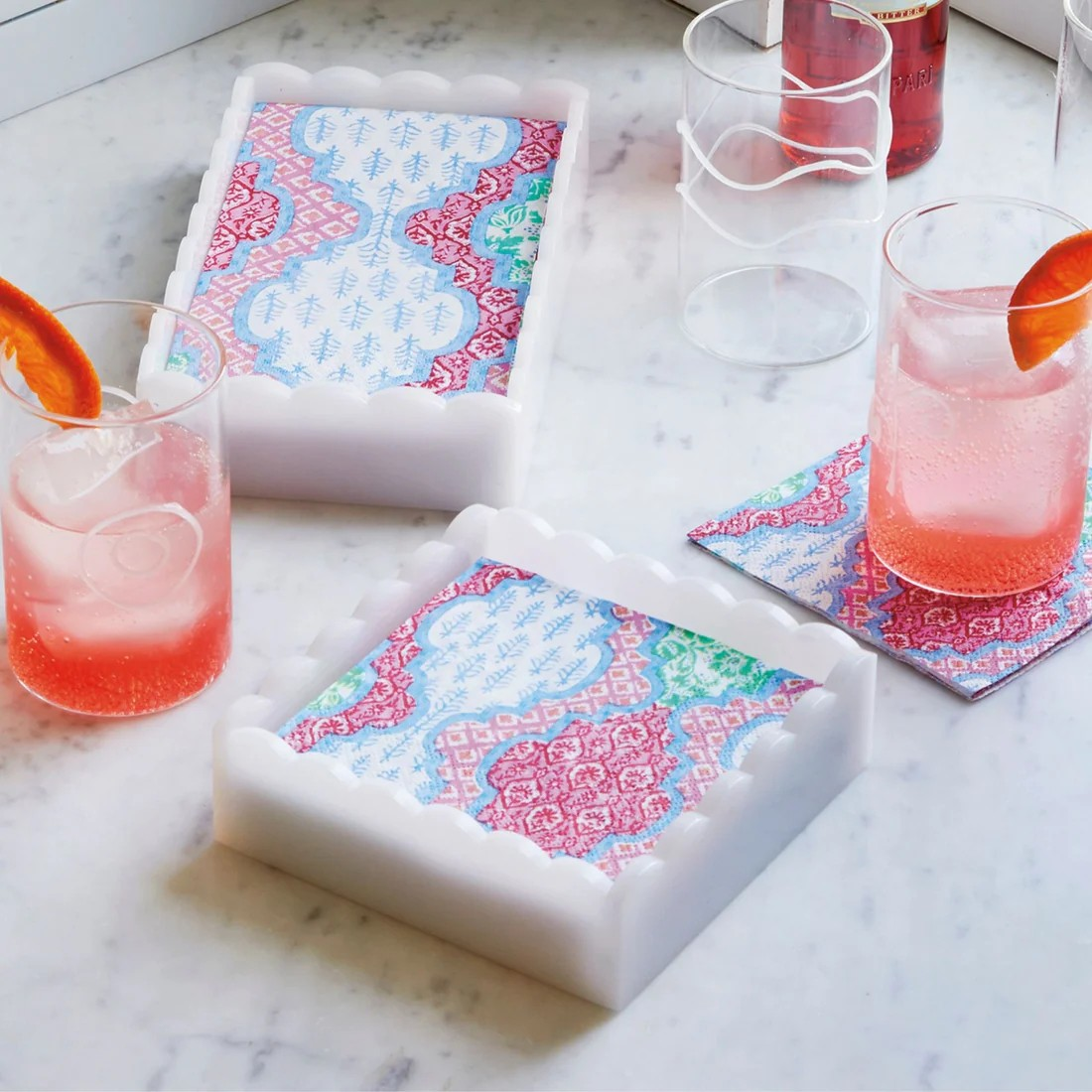 White Scalloped Napkin Box