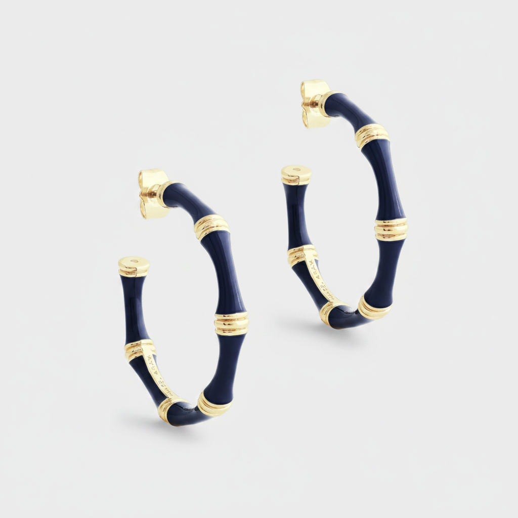 Bamboo Enameled Hoop Earring