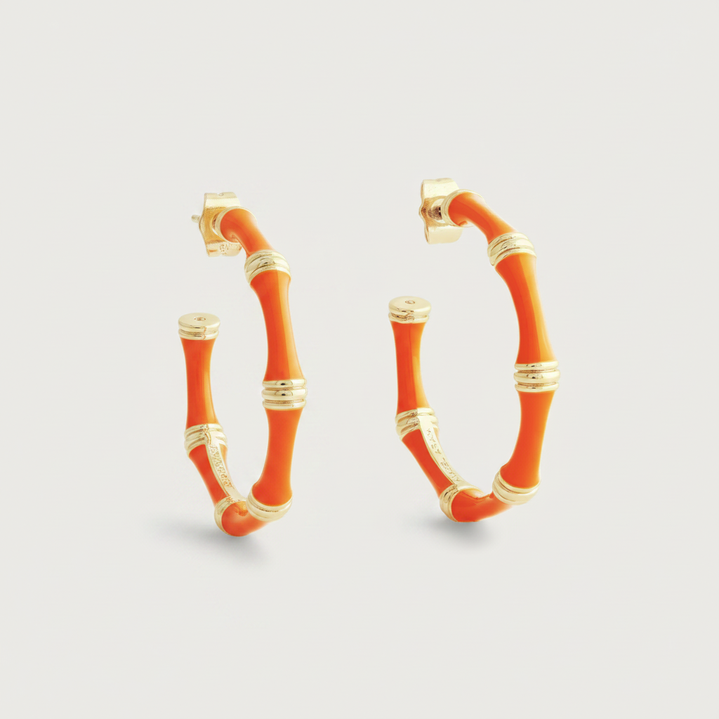 Bamboo Enameled Hoop Earring