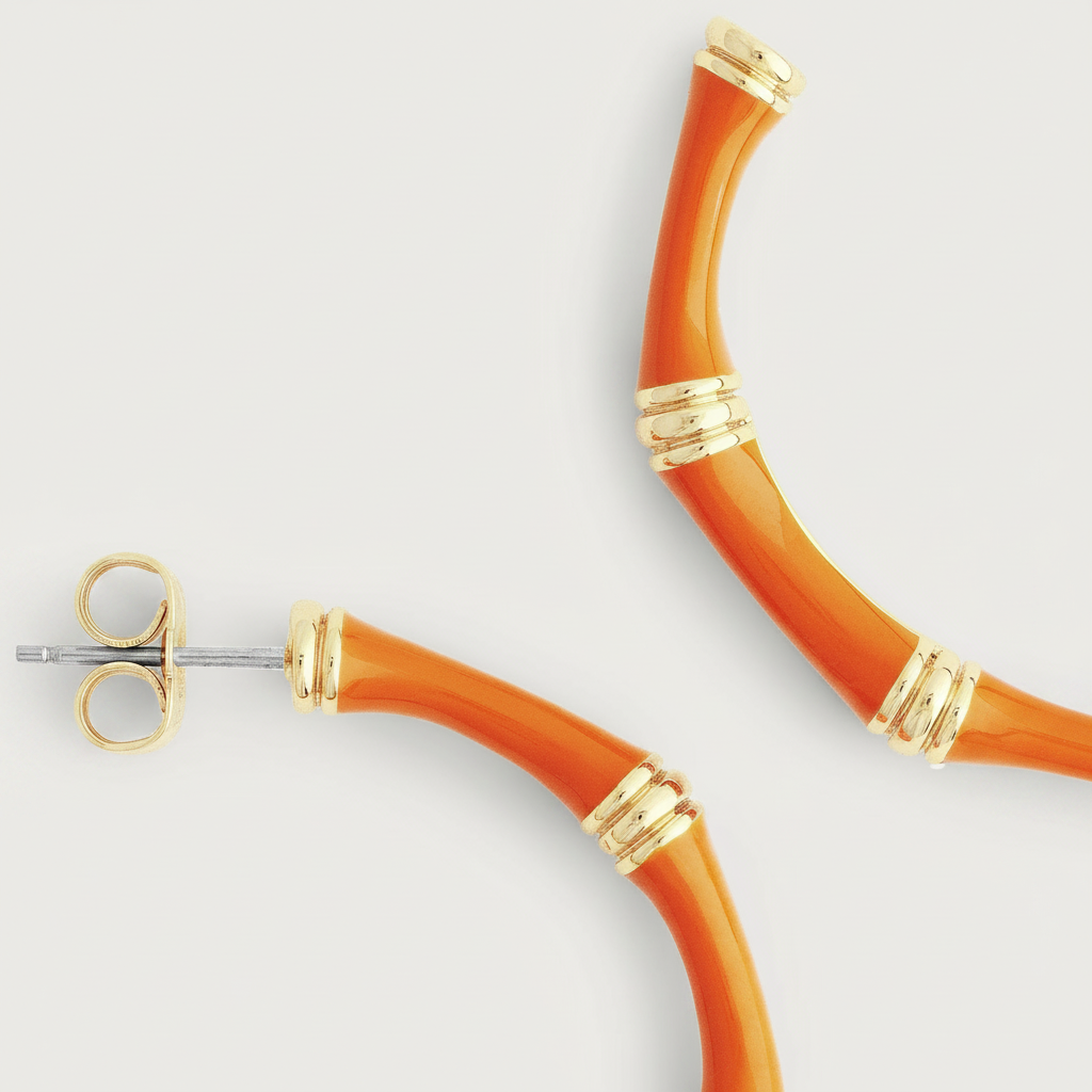 Bamboo Enameled Hoop Earring