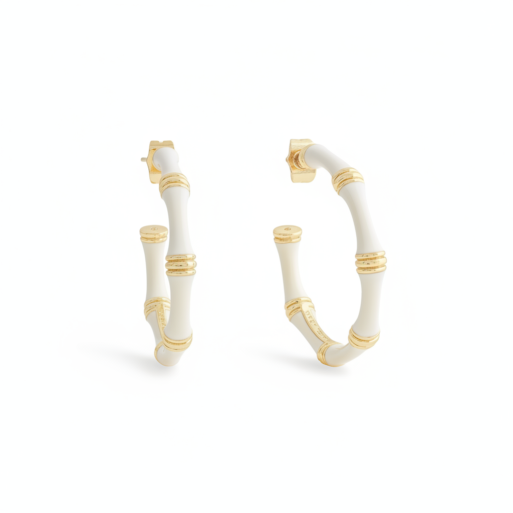 Bamboo Enameled Hoop Earring