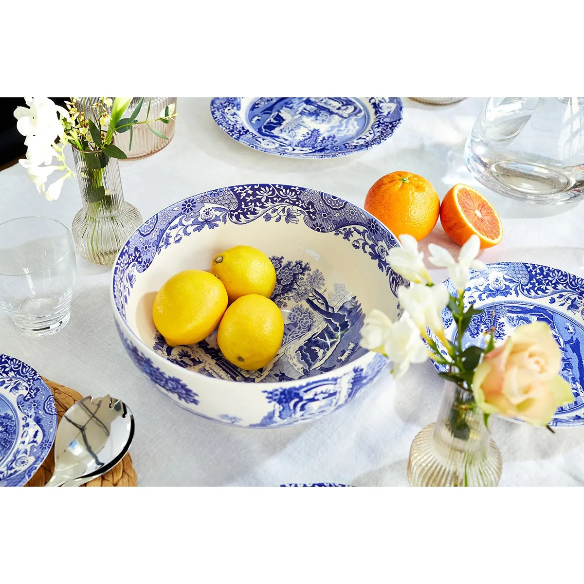 Blue Italian Deep Round Bowl 10.75"