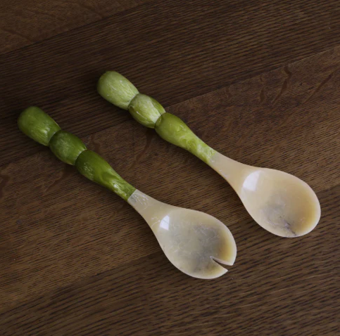 RESIN Malachite Salad Servers